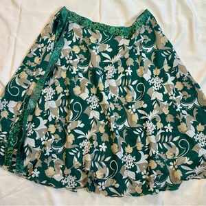 Handmade Reversible Wrap Skirt Boho Floral Print Green Beige White Sz Adjustable